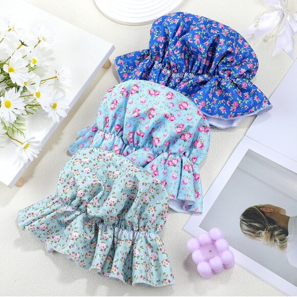 Women Mop Caps 3 Pack Vintage Colonial Maid Nurse Headwear Floral Polyester - Picture 5 of 6